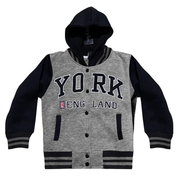 York England Letterman Varsity Hooded Bomber Youth Jacket (11/12) - Picture 1 of 5